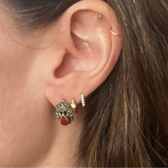 Vintage Sterling Silver & Carnelian Earrings - Picture 7 of 7